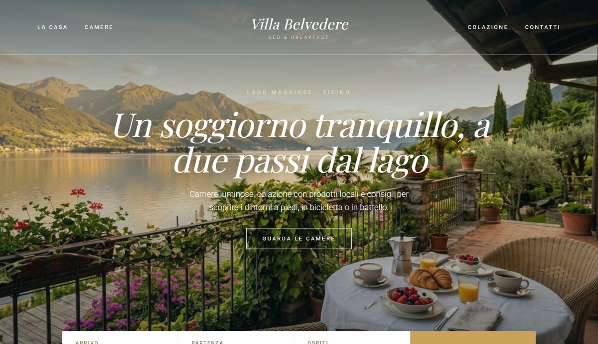 Home page dimostrativa di un sito per un bed and breakfast di fantasia, Villa Belvedere