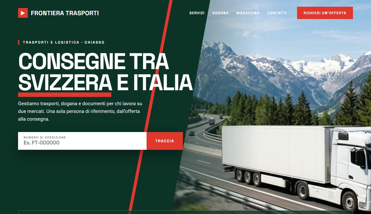 Home page dimostrativa di un sito per un'azienda di trasporti di fantasia, Frontiera Trasporti